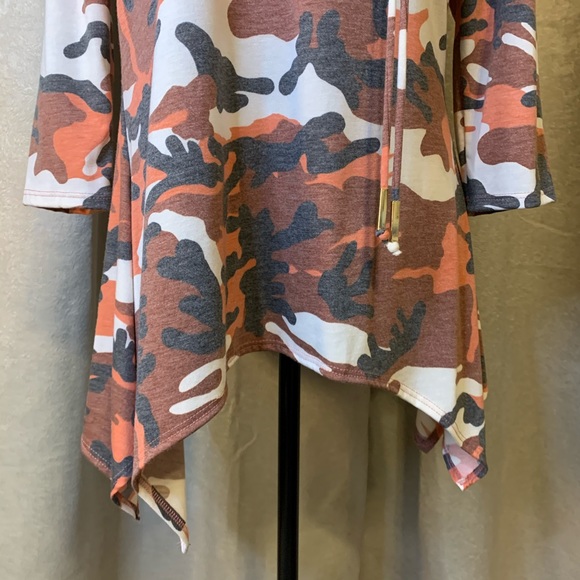 Coco Bianco Orange Brown Camo Fall Tones Cowl Neck Tunic 3/4 Sleeve NWT Size M - Picture 6 of 16